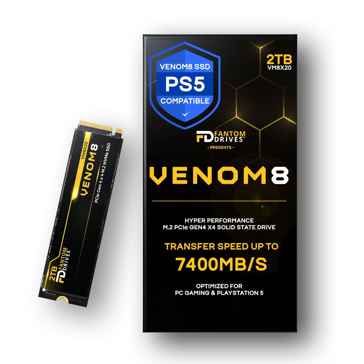 VENOM8 2TB SSD PCIe SSD Gen 4 NVMe M.2 2280 PS5 SSD 2TB for PS5 Storage Expansion, Gaming PC & Laptops - Up to 7400MB/s - 3D NAND TLC 2TB M.2 (VM8X20)